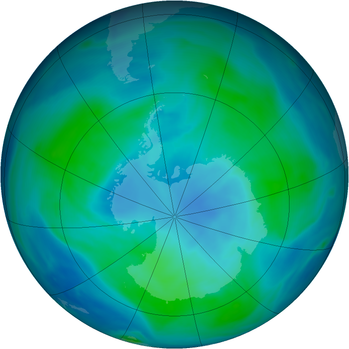 Antarctic ozone map for 04 February 2005